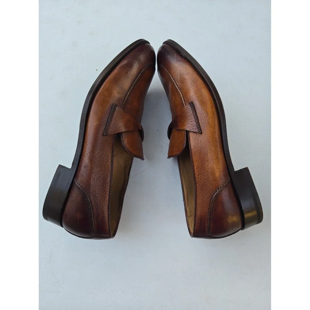 Di Bianco Scarpe Criss Cross Loafers Slip On Shoes Mens 9.5 Brown Leather Penny